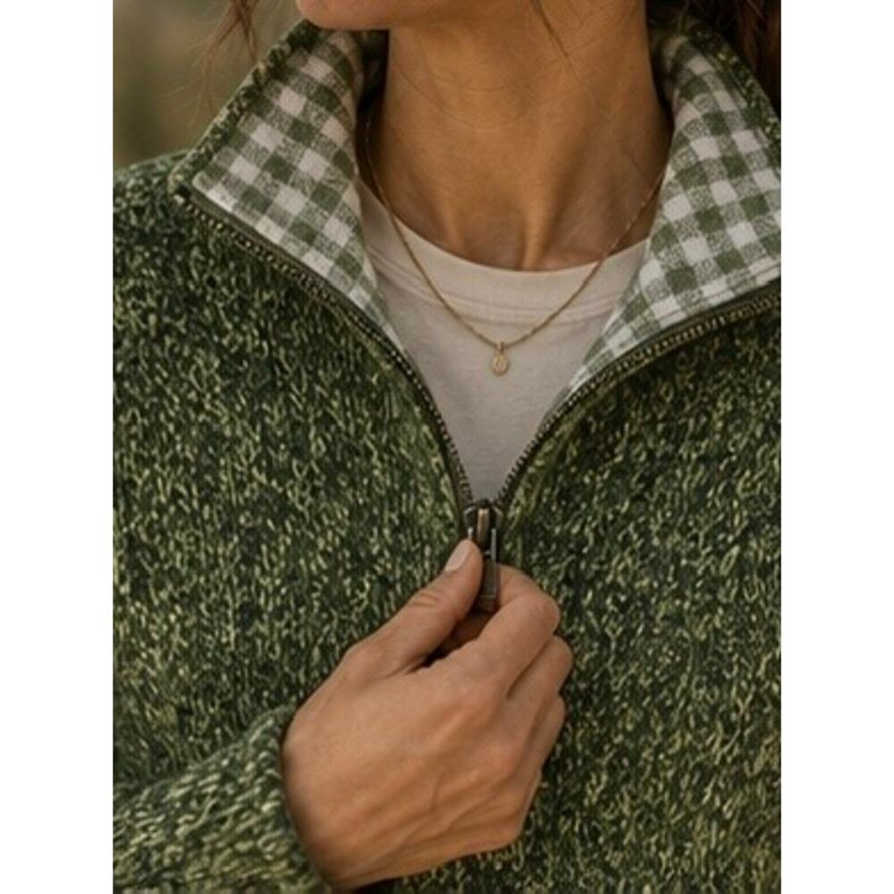 Woolrich Green Marled Quarter Zip Sweater Lt Olive Green GorpCore Hiking Large - Picture 7 of 12